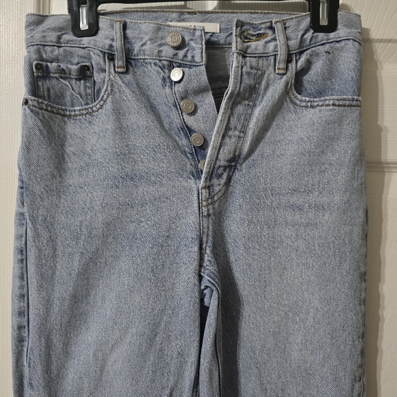 PacSun Light Blue Ultra High Waisted Slim Fit Jeans, Button Fly, Raw Hem, EUC! - Picture 2 of 13